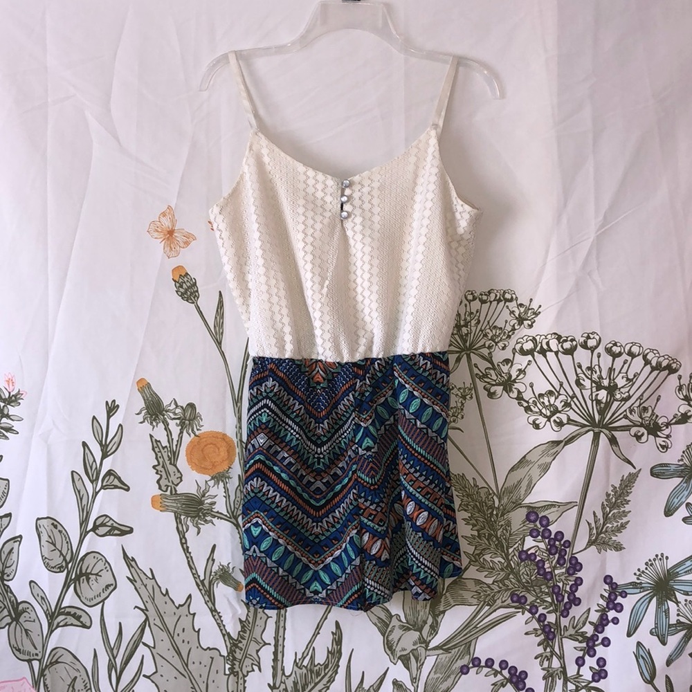White laced and patterned bottom Romper